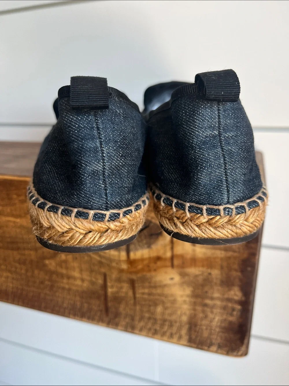 Fendi Blue and Black Espadrilles with Woven Jute Sole